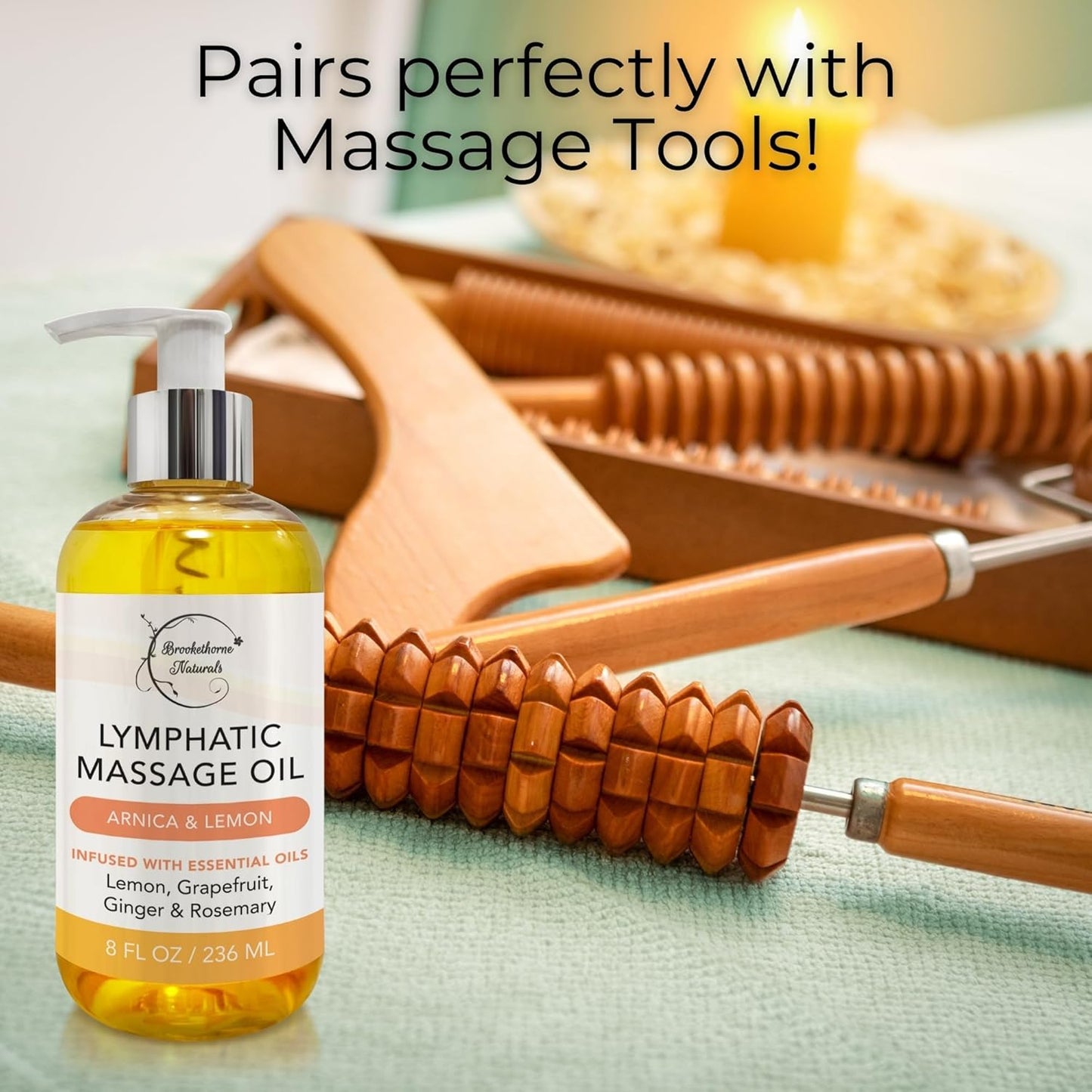 Lymphatic Massage Oil for Massage Therapy | 100% Natural Lymphatic Drainage Oil | Premium Quality with Arnica, Lemon & Ginger | for Post Surgery Recovery & Detox | 8Oz by