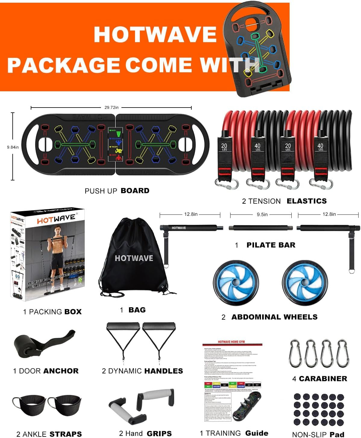 Portable Exercise Equipment with 16 Gym Accessories.20 in 1 Push up Board Fitness,Resistance Bands with Ab Roller Wheel,Full Body Workout at Home