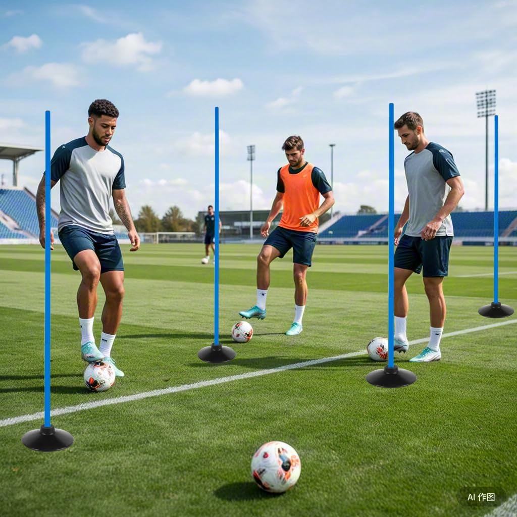 6 Pcs 5FT Adjustable Agility Training Poles for Soccer,Basketball, Football, Horse,Dog-Speed and Agility Training Equipment Sports Training Poles with Rubber Bases and Bag(Blue)