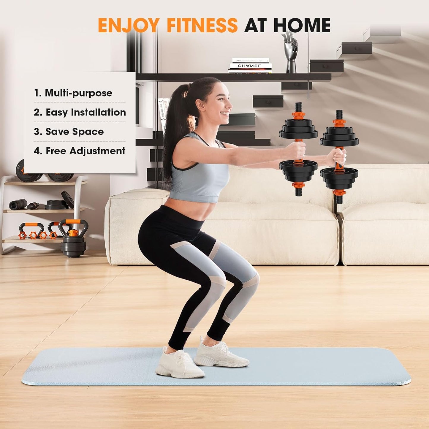 Adjustable Dumbbell Set 20LBS/50LBS/70LBS/90LBS Free Weights Dumbbells,4 In1 Weight Set,Dumbbell, Barbell, Kettlebell, Push-Up, Home Gym Fitness Workout Equipment for Men Women