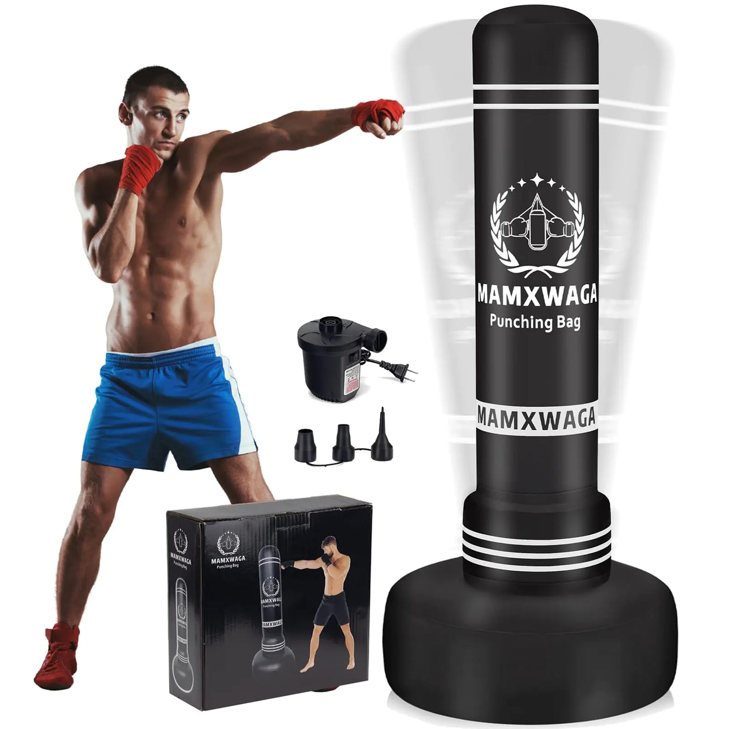 Standing Punching Bag with Stand Adult 70 Freestanding Heavy Boxing Bag with Electric Air Pump Youth Kickboxing Bags Inflatable