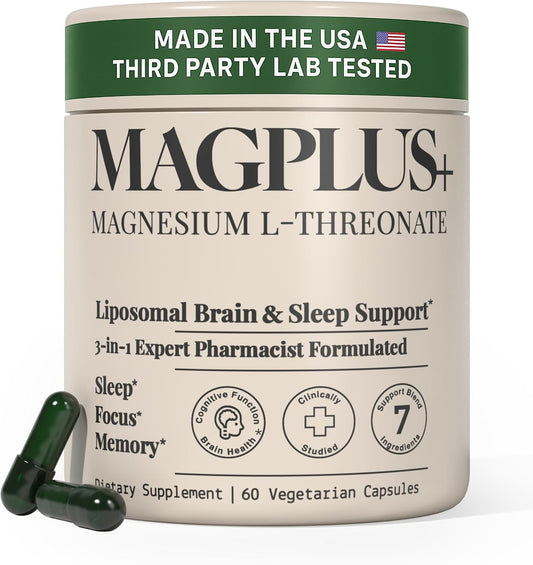 MAGPLUS+ Magnesium L-Threonate Supplement – Liposomal High Absorption with Apigenin & L-Theanine – Deep Sleep, Calm Mood, Brain & Memory Support