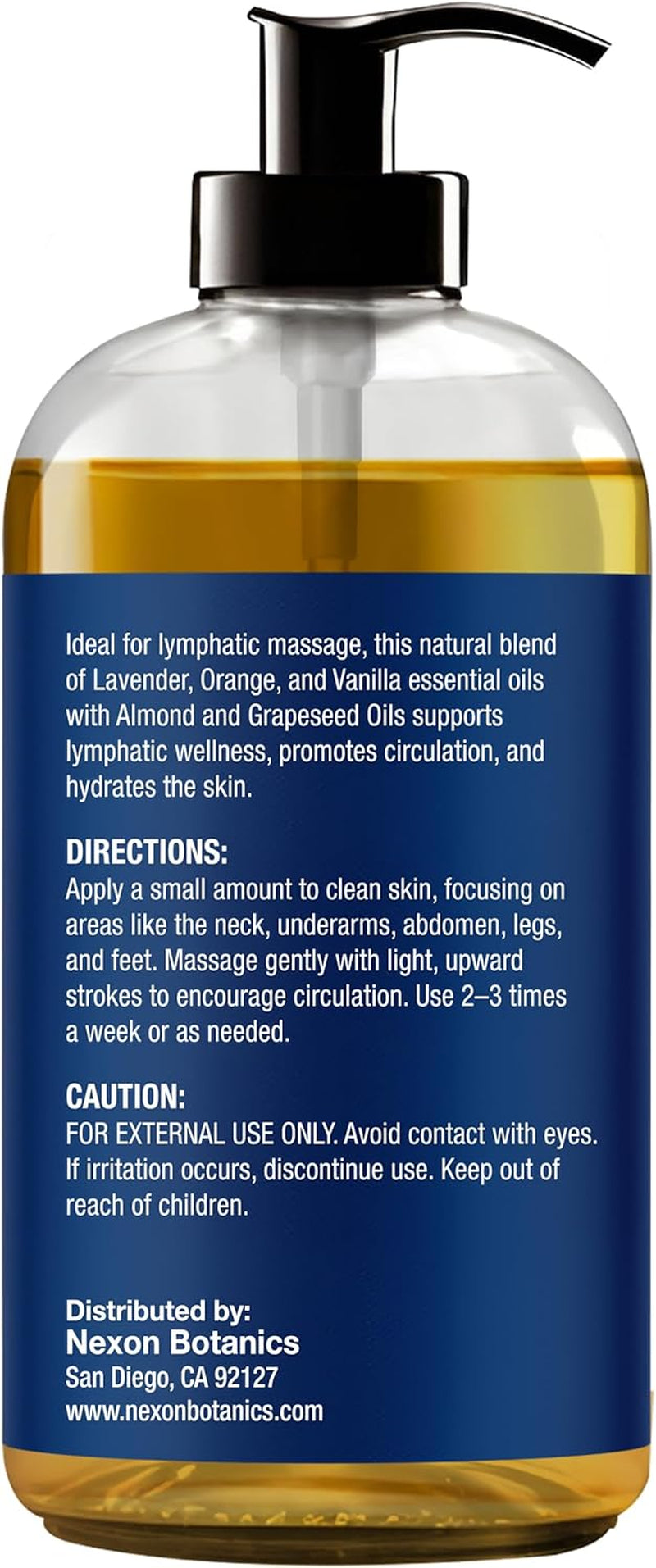 Lymphatic Drainage Massage Oil 8 Fl Oz - Facial Lymphatic Massage - Relaxes Muscles & Reduces Puffiness - Arnica, Lavender, Vanilla & Orange -