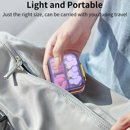 7 Compartment Travel Pill Box, Pill Organizer Moisture Proof Mini Pill Case, Small Pill Box for Pocket Purse, Daily Portable Medicine Vitamin Box, Fish Oil Box, Supplement Box (Purple)