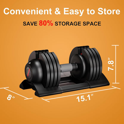 52LB Dumbbell Set with Tray for Workout Strength Training Fitness, Adjustable Weight Dial Dumbbell with Anti-Slip Handle and Weight Plate for Home Exercise