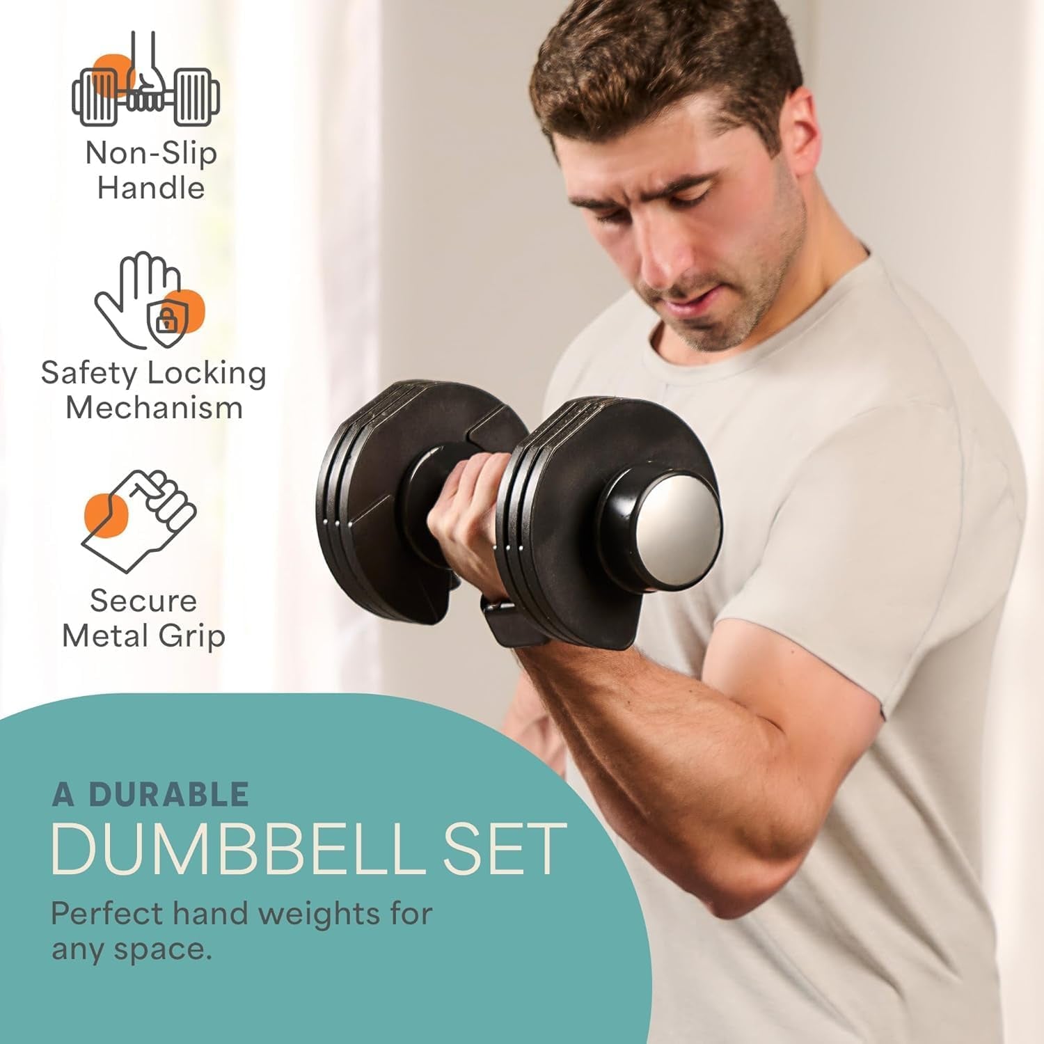 Adjustable Dumbbells Set - 5In1-15Lb 25Lb 43Lb 55Lb Weights Set & Single with Rack - Quick Adjust, Secure Grip - Compact Hand Weights for Men Women Home Gym