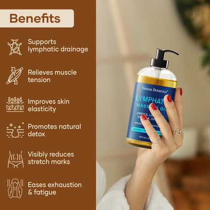 Lymphatic Drainage Massage Oil 8 Fl Oz - Facial Lymphatic Massage - Relaxes Muscles & Reduces Puffiness - Arnica, Lavender, Vanilla & Orange -