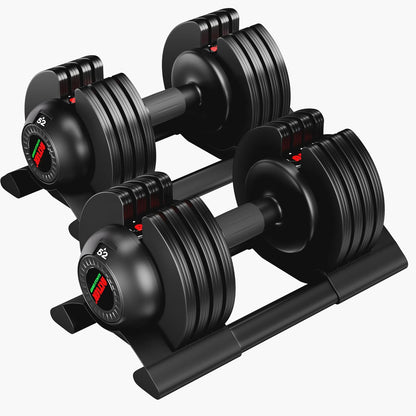 Adjustable Dumbbell,22Lbs 44LBS 52LBS Dumbbell Set with Tray for Fitness, Fast Adjust Weight by Turning Anti-Slip Handle, Safety with 8 Lock Slots, Suitable for Men and Women