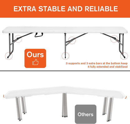 Folding Bench 6 Foot, Plastic Folding Bench Seat Portable Foldable Picnic Party Camping Dining Seat, White Garden Multipurpose Entertaining Activities