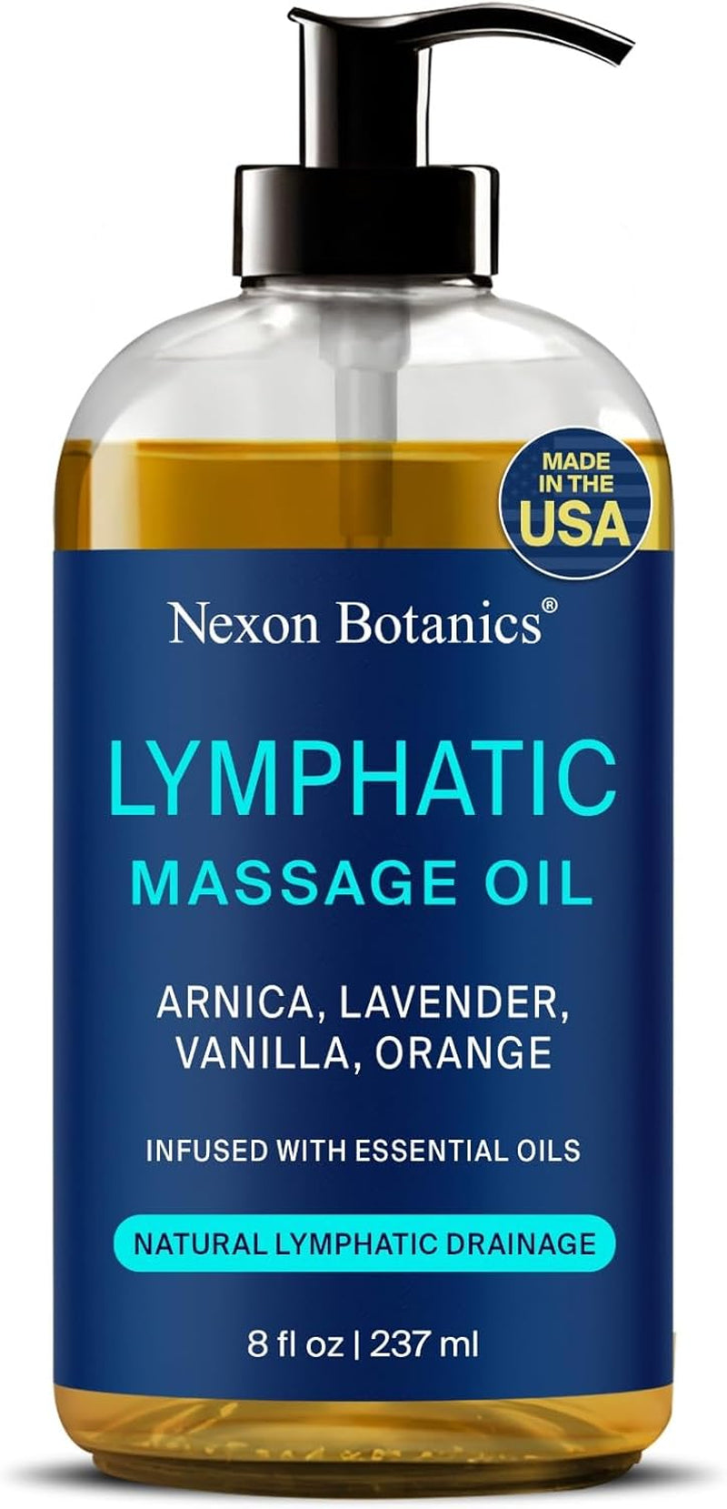 Lymphatic Drainage Massage Oil 8 Fl Oz - Facial Lymphatic Massage - Relaxes Muscles & Reduces Puffiness - Arnica, Lavender, Vanilla & Orange -