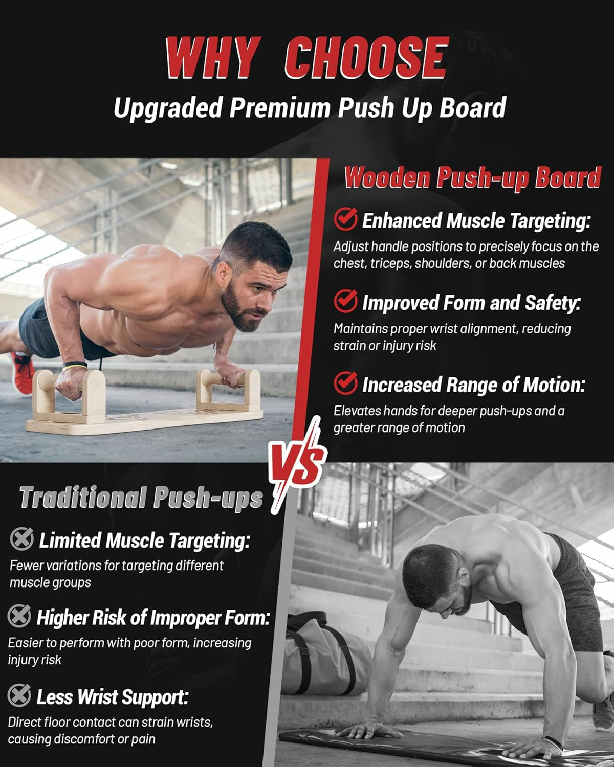 Foldable Push up Board with Resistance Bands- Eco-Friendly Wooden Multi-Functional Portable Push up Bar for Fitness, Professional Strength Training Equipment for Men & Women at Home Gym