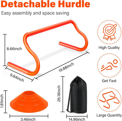 Agility Hurdles Training Equipment - Speed Hurdles and Soccer Cones with Carrying Bag for Soccer, Football, and Track Drills, Ideal for Athletes Speed and Agility Training