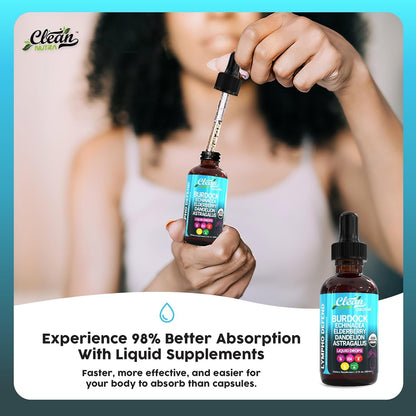 Organic Lymphatic Drainage Supplement | Lymphatic Support Drops | Burdock Root Echinacea Elderberry Dandelion Astragalus Milk Thistle Sea Moss Red Clover Cleanse Marigold Drop by Clean Nutra