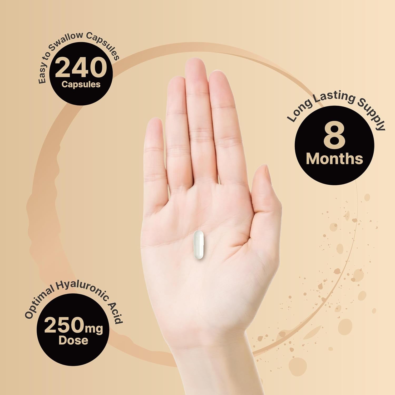 Hyaluronic Acid Supplements 250Mg | 240 Capsules, with Biotin 5000Mcg & Vitamin C 25Mg, 3 in 1 Support - Skin Hydration, Joint Lubrication, Hair and Eye Health