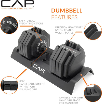 ADJUSTABELL Adjustable 55 Lb Hex Dumbbell Weights - Singles & Pairs | Multiple Handle Options
