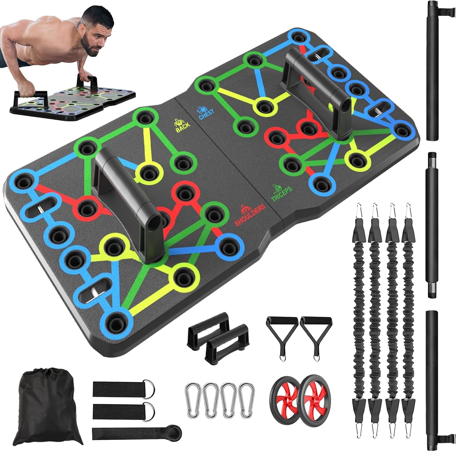 upgraded Push-Up Board Home Fitness Accessories, Multifunctional 30-In-2 Push-Up Bar Fitness Equipment, Portable Strength Training Equipment with Push-Up Handles and Pilates Bar