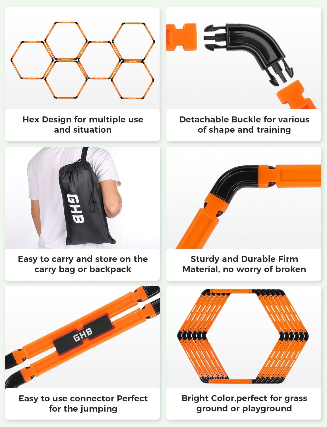Hex Agility Rings Speed Rings with Carrying Bag 6 Set Portable Hexagon Rings, Agility Ladder for Agility Footwork Training