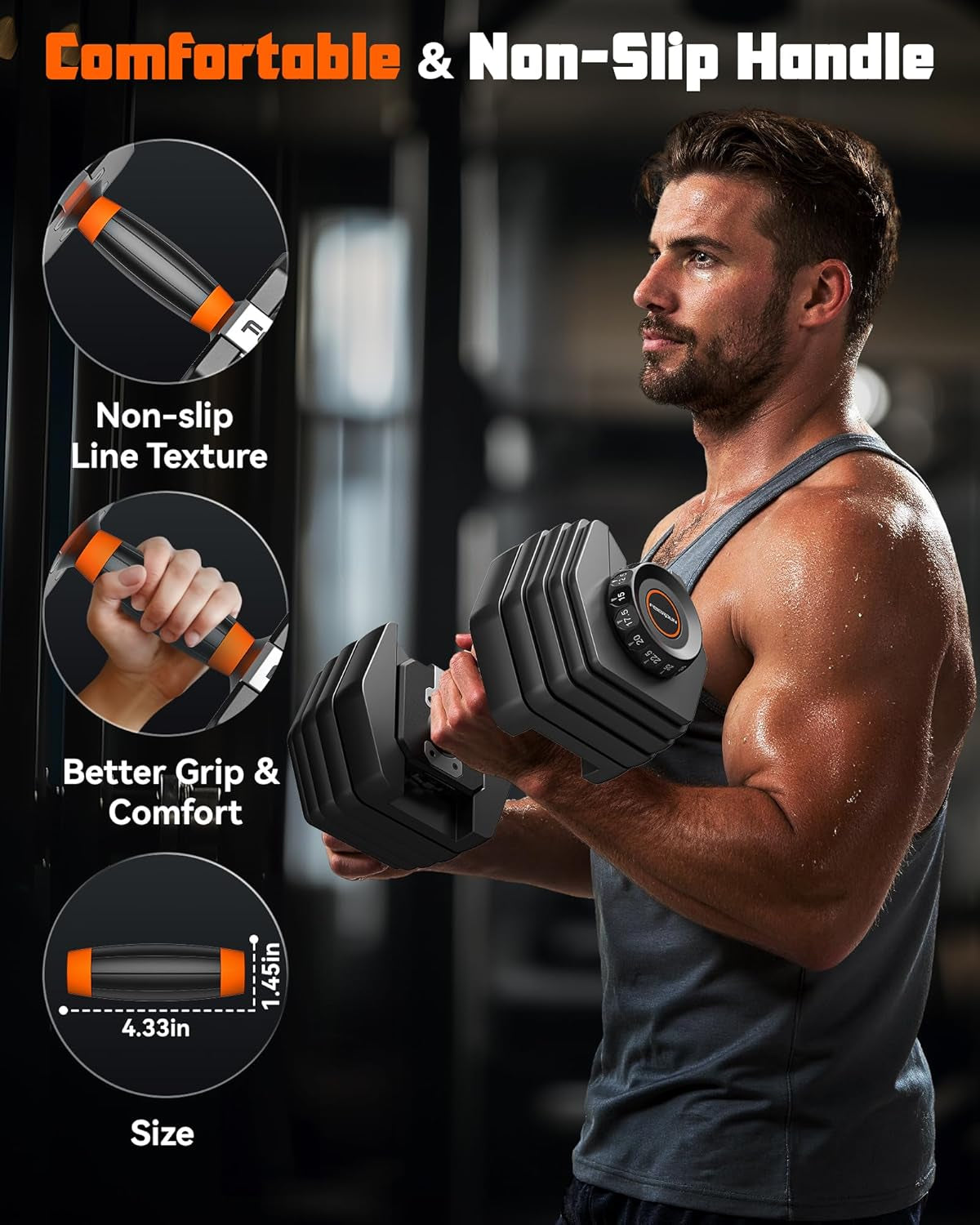 Adjustable Dumbbell Set, 5-52.5Lb Free Weight Dumbbells, 15 in 1, Quick Adjust Weight Set with Non-Slip Handles and Tray, Dumbbells for Home Gym Exercise Strength Training, Unisex