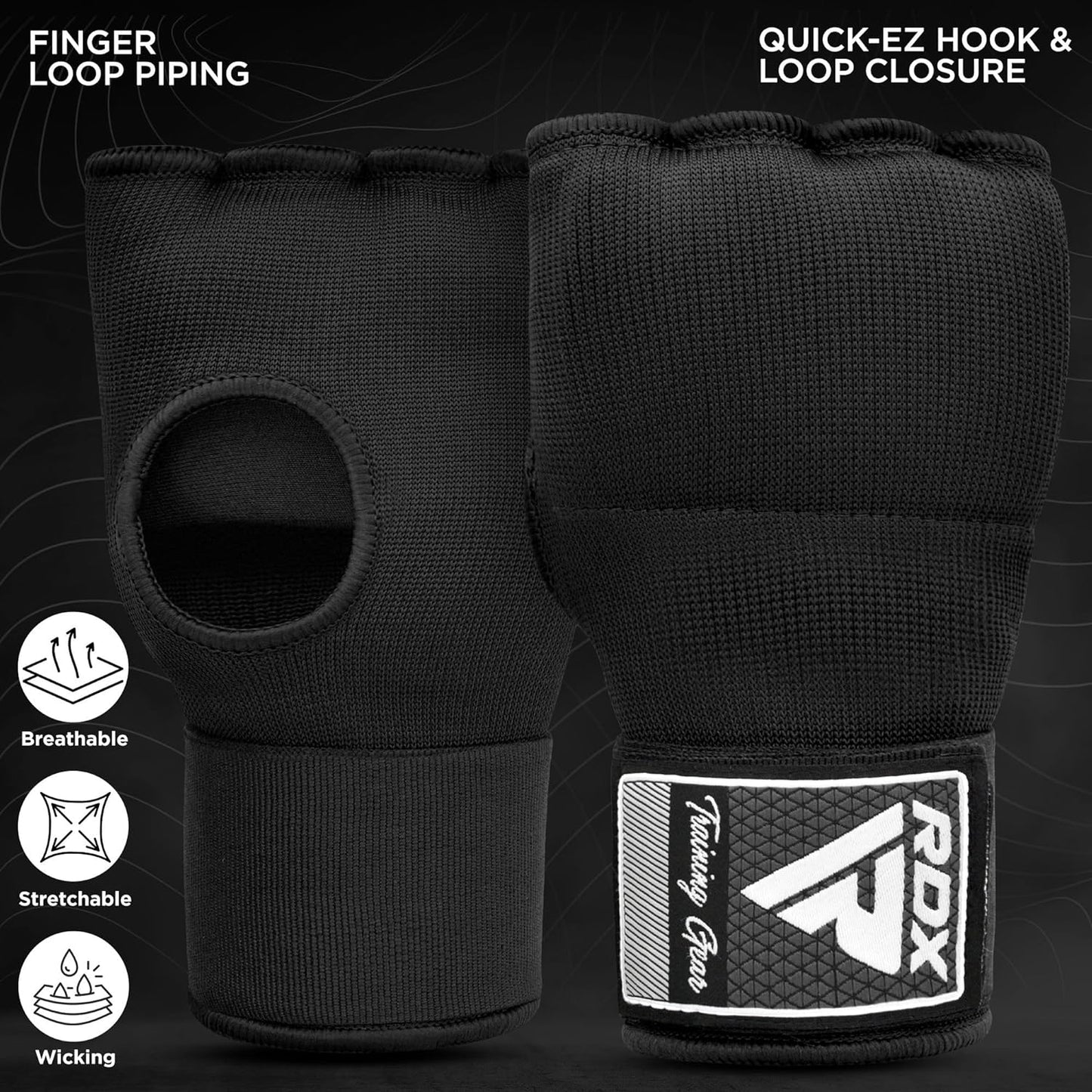 Gel Boxing Hand Wraps Inner Gloves Men Women, Quick 100Cm Long Wrist Straps, Elasticated Padded Fist under Mitts Protection, Muay Thai MMA Kickboxing Martial Arts Punching Training Bandages