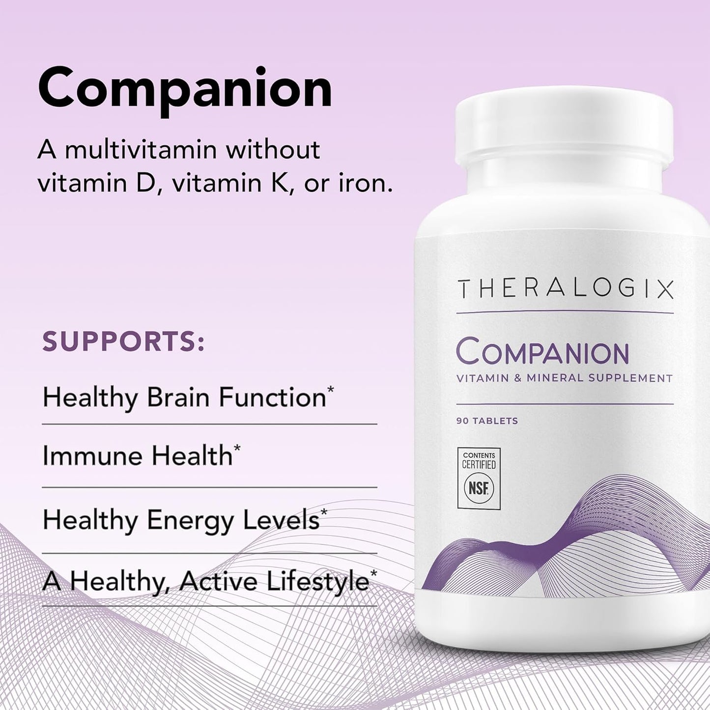 Companion Multivitamin & Mineral Supplement - 90-Day Supply - Supplement for Women & Men without Iron, Vitamin D, or Vitamin K - B Vitamins, Zinc & Magnesium - NSF Certified - 90 Tablets