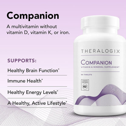 Companion Multivitamin & Mineral Supplement - 90-Day Supply - Supplement for Women & Men without Iron, Vitamin D, or Vitamin K - B Vitamins, Zinc & Magnesium - NSF Certified - 90 Tablets