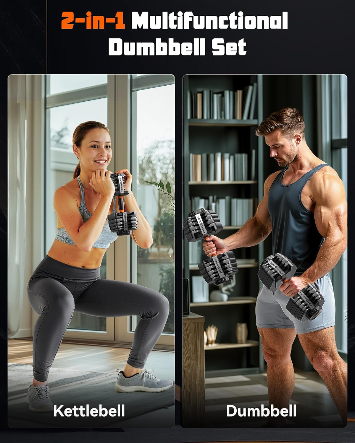 Adjustable Dumbbell Set, 5-52.5Lb Free Weight Dumbbells, 15 in 1, Quick Adjust Weight Set with Non-Slip Handles and Tray, Dumbbells for Home Gym Exercise Strength Training, Unisex