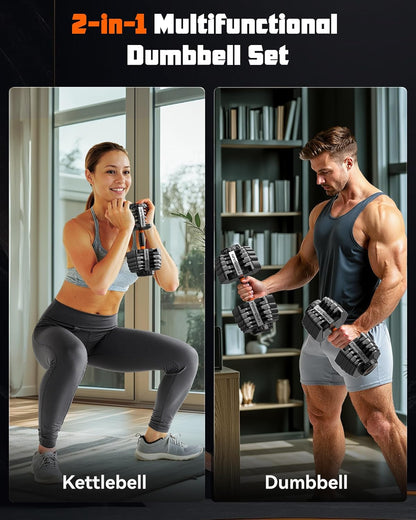Adjustable Dumbbell Set, 5-52.5Lb Free Weight Dumbbells, 15 in 1, Quick Adjust Weight Set with Non-Slip Handles and Tray, Dumbbells for Home Gym Exercise Strength Training, Unisex