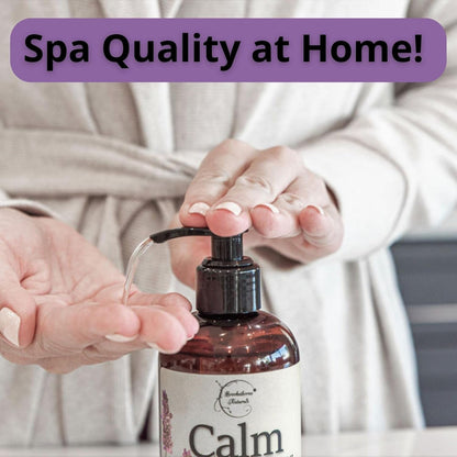 Calm Massage Oil for Massage Therapy with Lavender & Chamomile Essential Oils to Relax Sore Muscles | All Natural with Coconut, Grapeseed & Jojoba for Smooth Skin |  8Oz