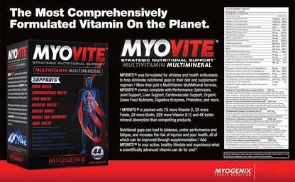 Myovite Multivitamins for Athletes - High Performance Vitamins for Men and Women Athletes, Daily Vitamins for Optimum Nutrition, Muscle Function, and General Health, 44 Packets per Box