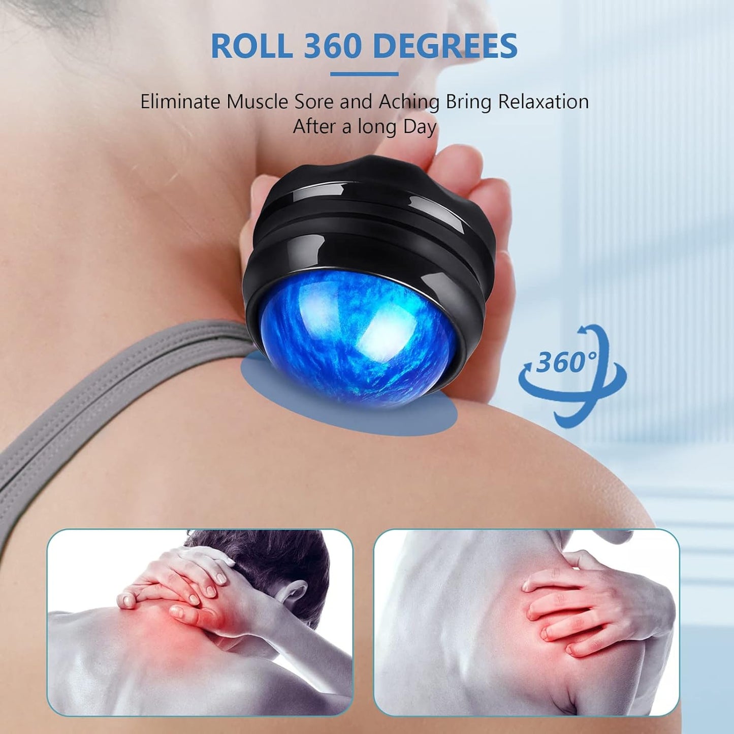 Massage Roller Ball, Neck Massager for Pain Relief, Deep Tissue Massage Tool, Sore Muscle Relief, Lymphatic Drainage, Tummy Tuck Post Surgery Supplies (Blue)