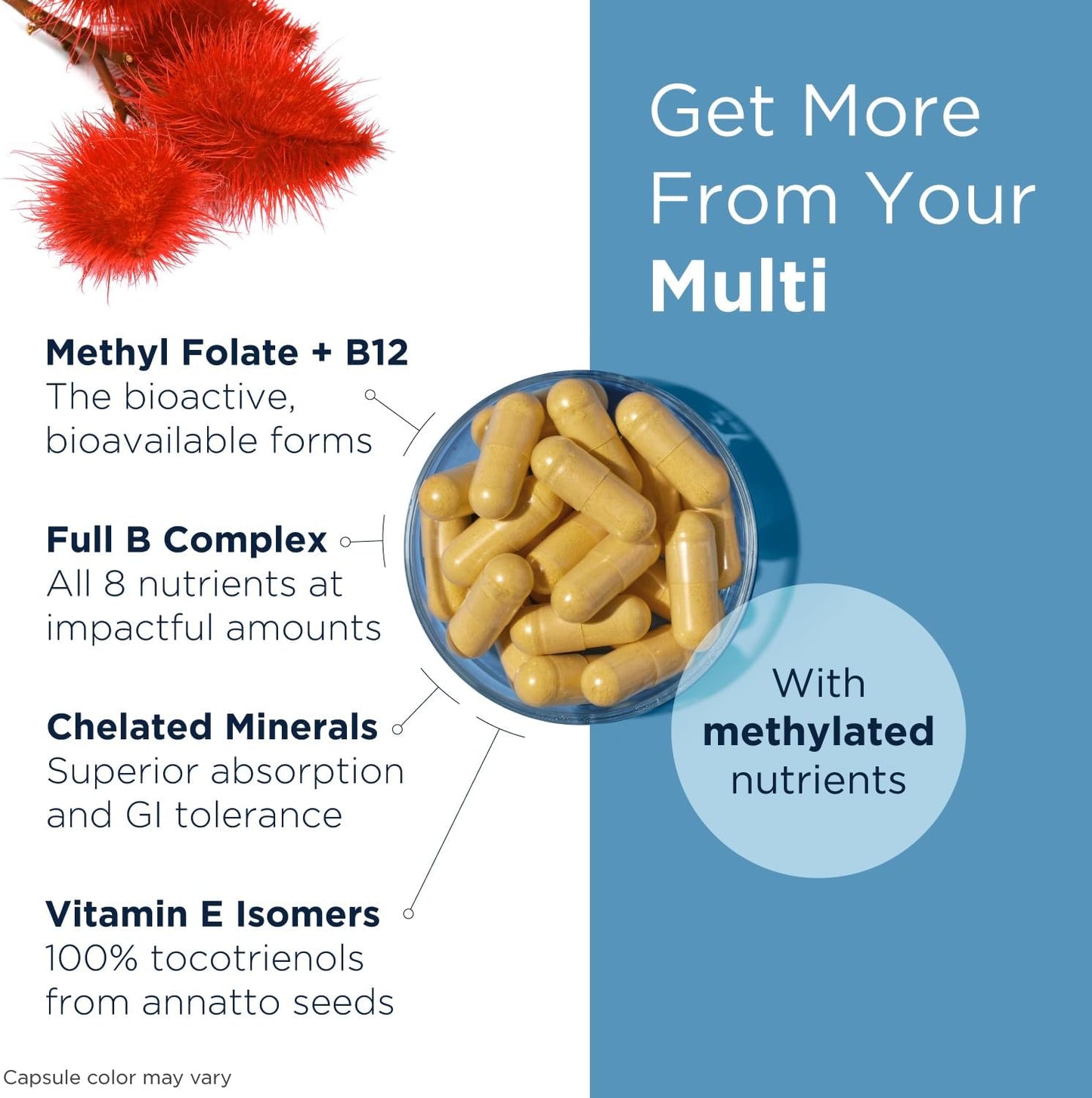 Methylated Multivitamin for Women & Men - Twice Daily Multimineral Supplement & Multivitamin without Iron + Methylated B12 and Folate, Vitamin C, K, D, E + More (120 Capsules)