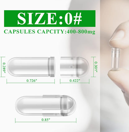 Size 0 Empty Capsules Vegetarian (100 Count) Bundle with Micro Lab Spoon, Clear Fillable Veggie Pill Capsules Size 0 for Making Your Own Supplements