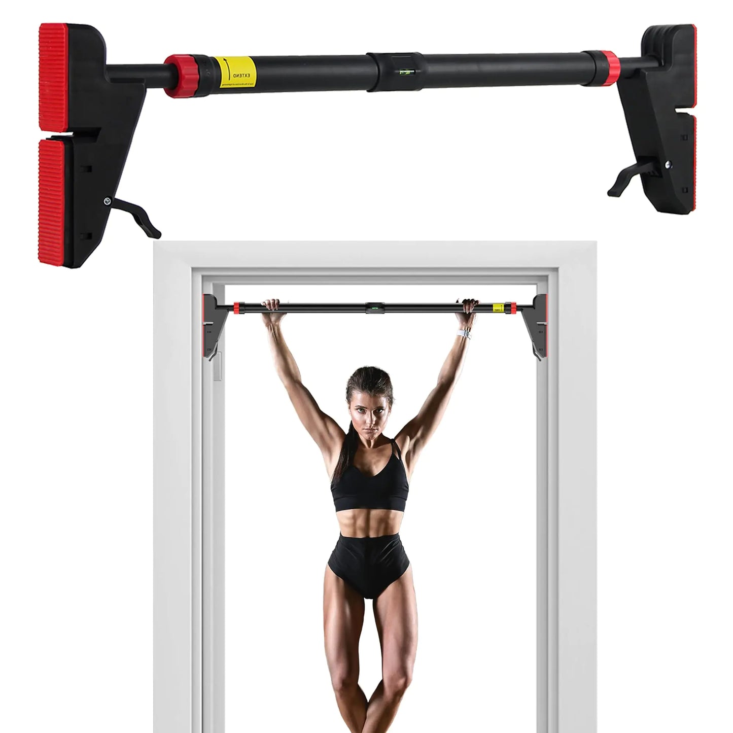 FICTOR Door Pull up Bar for Doorway Strength Training Equipment Adjustable 30-37 Door Frame Non-slip Chin up Bar for Home Gym with No Screw Installation (Red-S（30-37）)