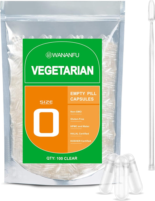 Size 0 Empty Capsules Vegetarian (100 Count) Bundle with Micro Lab Spoon, Clear Fillable Veggie Pill Capsules Size 0 for Making Your Own Supplements
