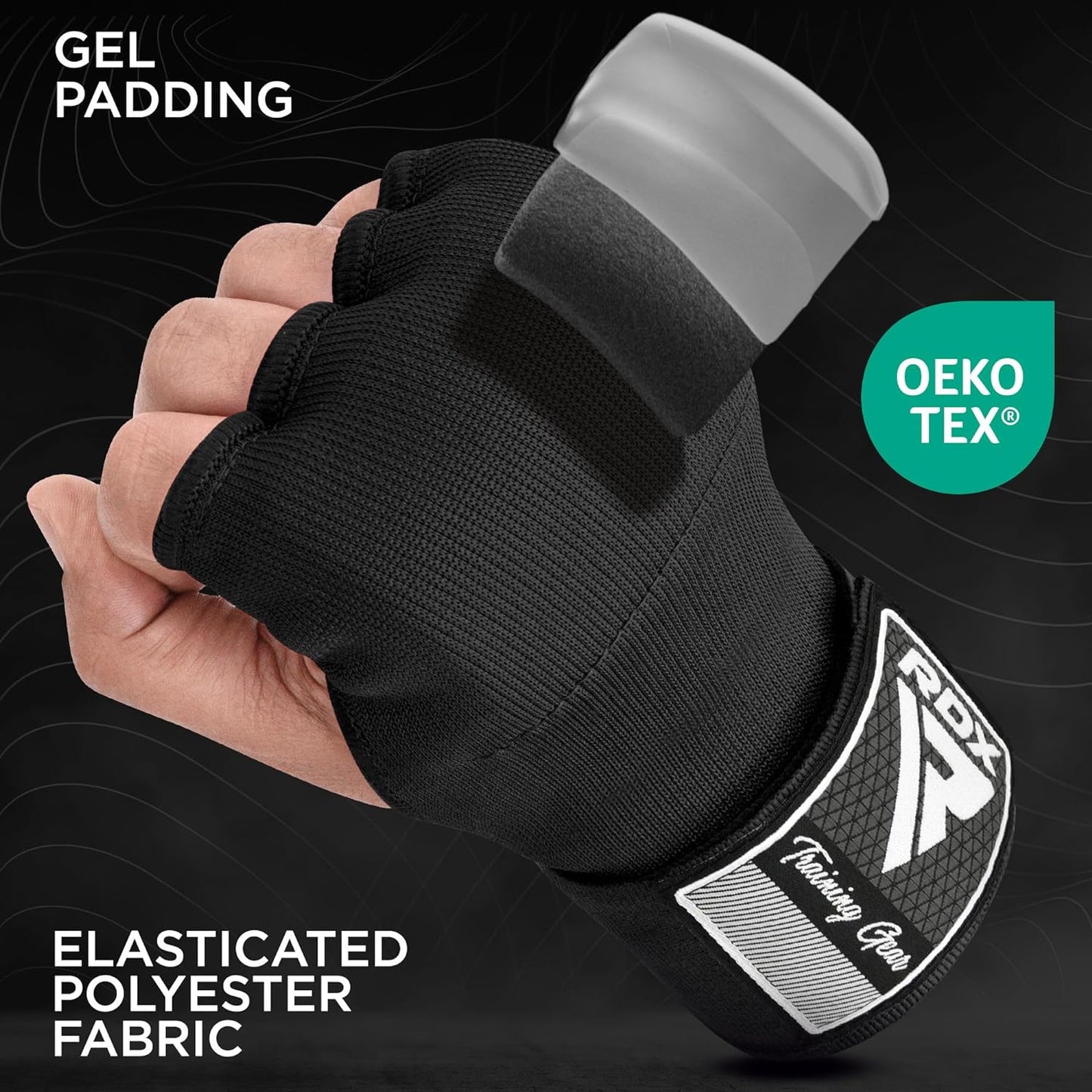 Gel Boxing Hand Wraps Inner Gloves Men Women, Quick 100Cm Long Wrist Straps, Elasticated Padded Fist under Mitts Protection, Muay Thai MMA Kickboxing Martial Arts Punching Training Bandages