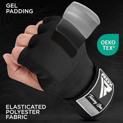 Gel Boxing Hand Wraps Inner Gloves Men Women, Quick 100Cm Long Wrist Straps, Elasticated Padded Fist under Mitts Protection, Muay Thai MMA Kickboxing Martial Arts Punching Training Bandages