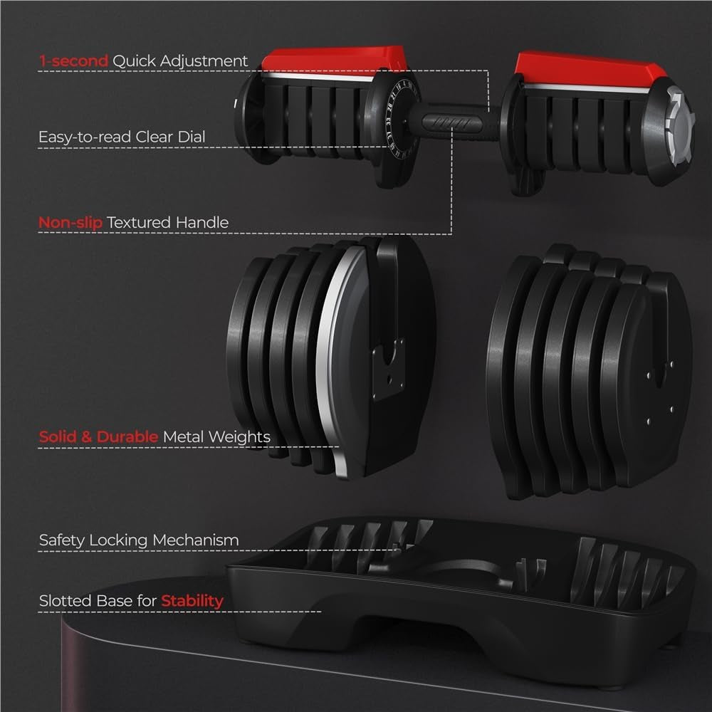 Adjustable Dumbbells Set 28LB/40LB/52.5LB/90LB, Fast Adjust Weight Set Pair