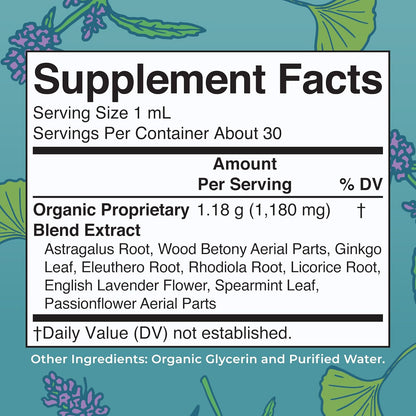 Kids Brain Supplements for Memory and Focus, USDA Organic Drops with Ginkgo Biloba, Rhodiola Root & Licorice Root, Focus & Attention, Calm, Vegan, Non-Gmo, Gluten Free, 30 Servings