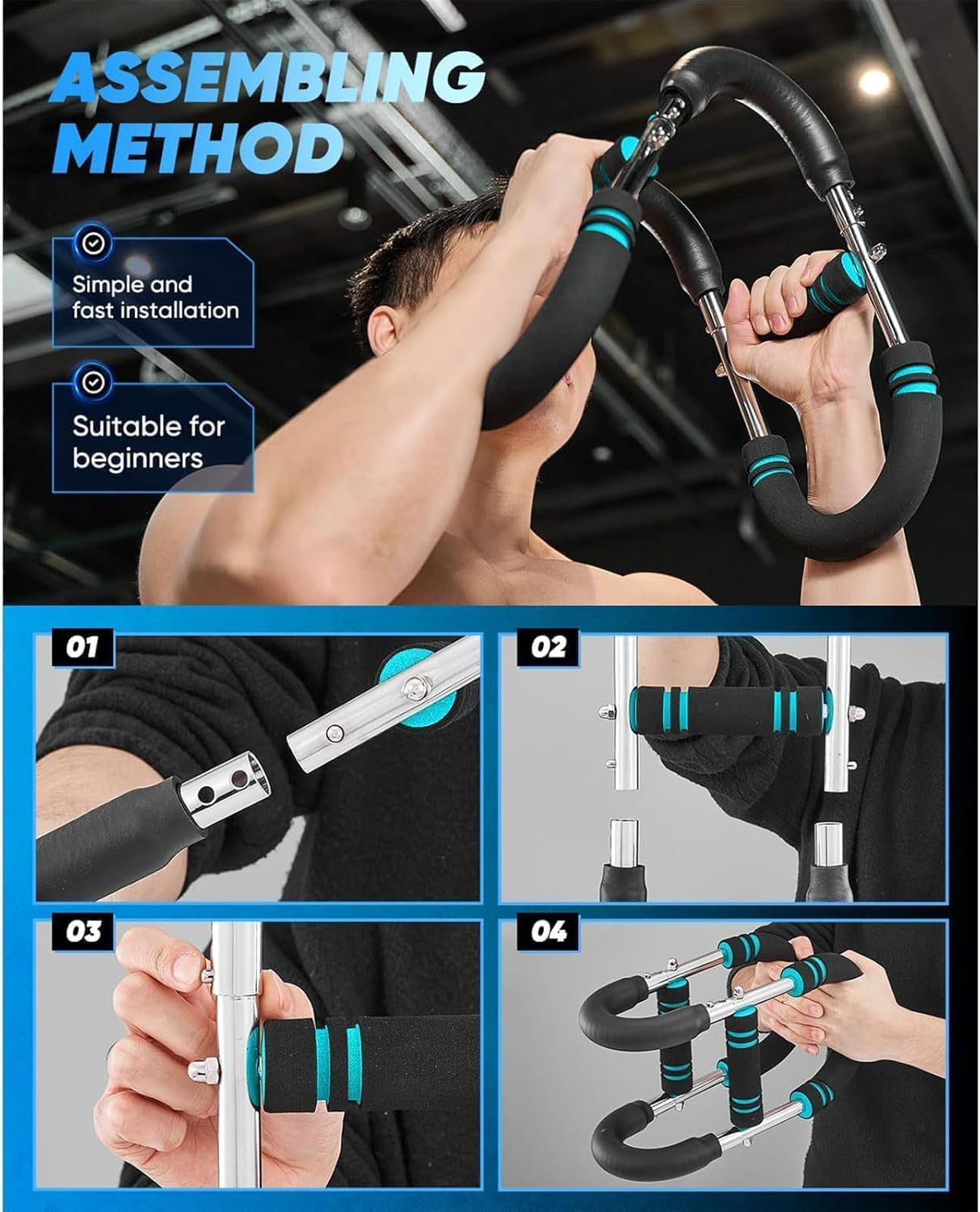 Saker Twister Arm Trainer, 40-100Lb Adjustable Chest Workout Equipment Power Twist Arm Trainer, Forearm Strengthener, Portable Spring Resistance for Home Fitness