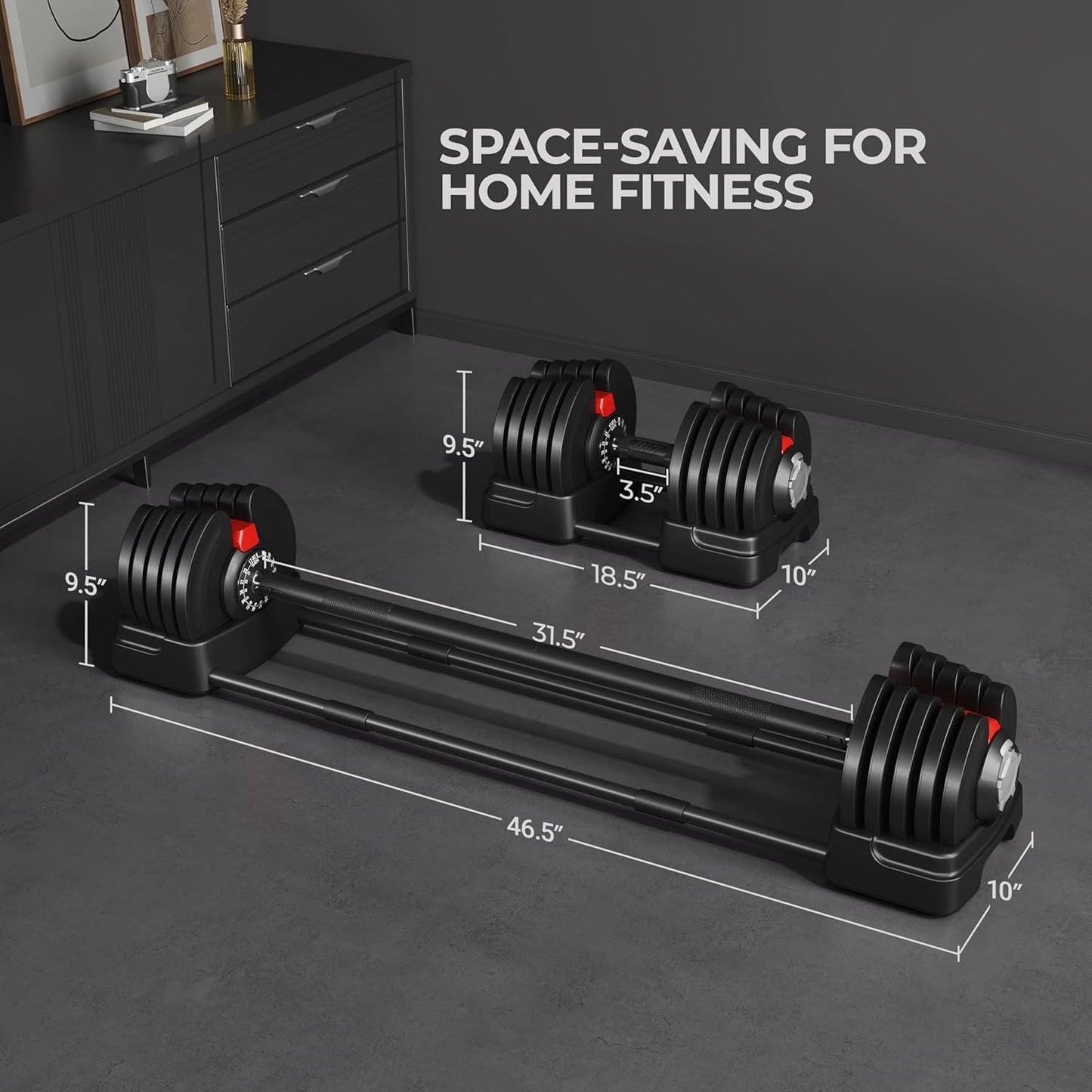 Adjustable Dumbbell Set Free Weight Dumbbells 40Lbs/52.5Lbs/90Lbs Fast Adjust Dumbbells Dumbbell Weight Set, with Tray for Men/Women Strength Training Equipment