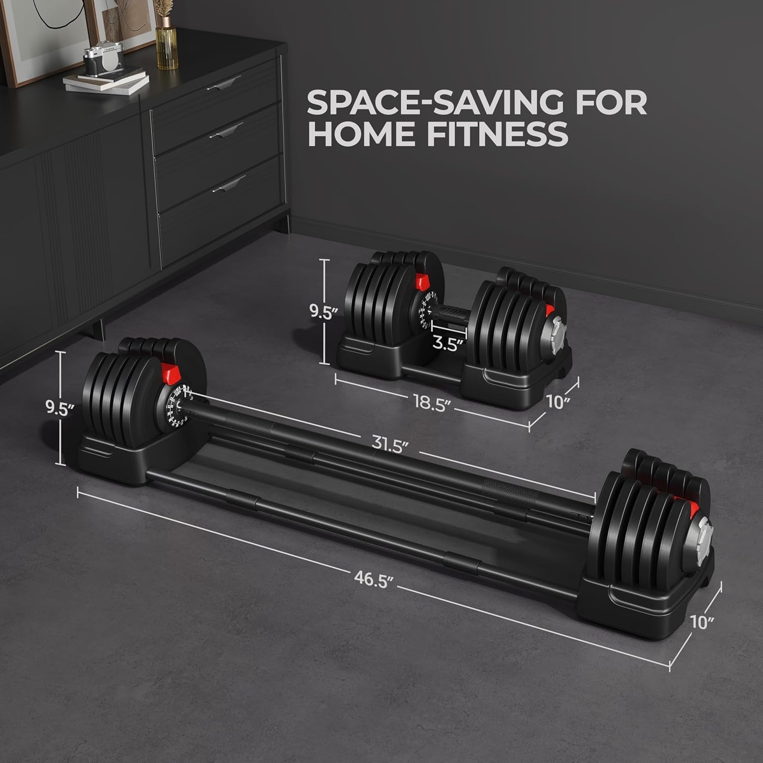 Adjustable Dumbbell Set Free Weight Dumbbells 40Lbs/52.5Lbs/90Lbs Fast Adjust Dumbbells Dumbbell Weight Set, with Tray for Men/Women Strength Training Equipment