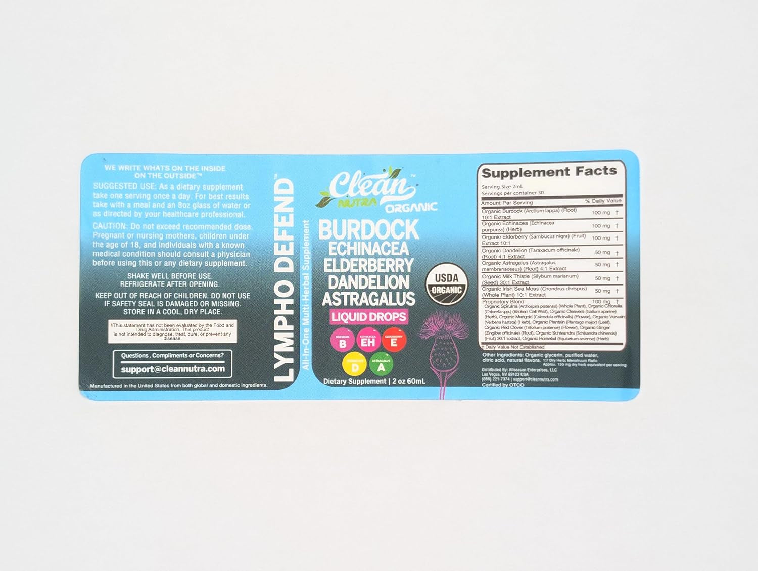 Organic Lymphatic Drainage Supplement | Lymphatic Support Drops | Burdock Root Echinacea Elderberry Dandelion Astragalus Milk Thistle Sea Moss Red Clover Cleanse Marigold Drop by Clean Nutra