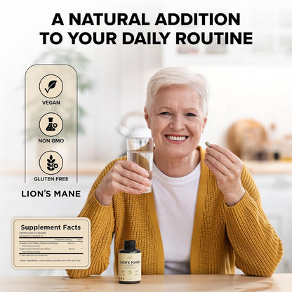 Lions Mane Supplement Capsules with Turkey Tail – Nootropic Brain Fog, Focus, Memory, Nerve Function, & Immune Support Supplement – Non-Gmo 1200 Mg Lions Mane Mushroom Supplement, 120 Caps.