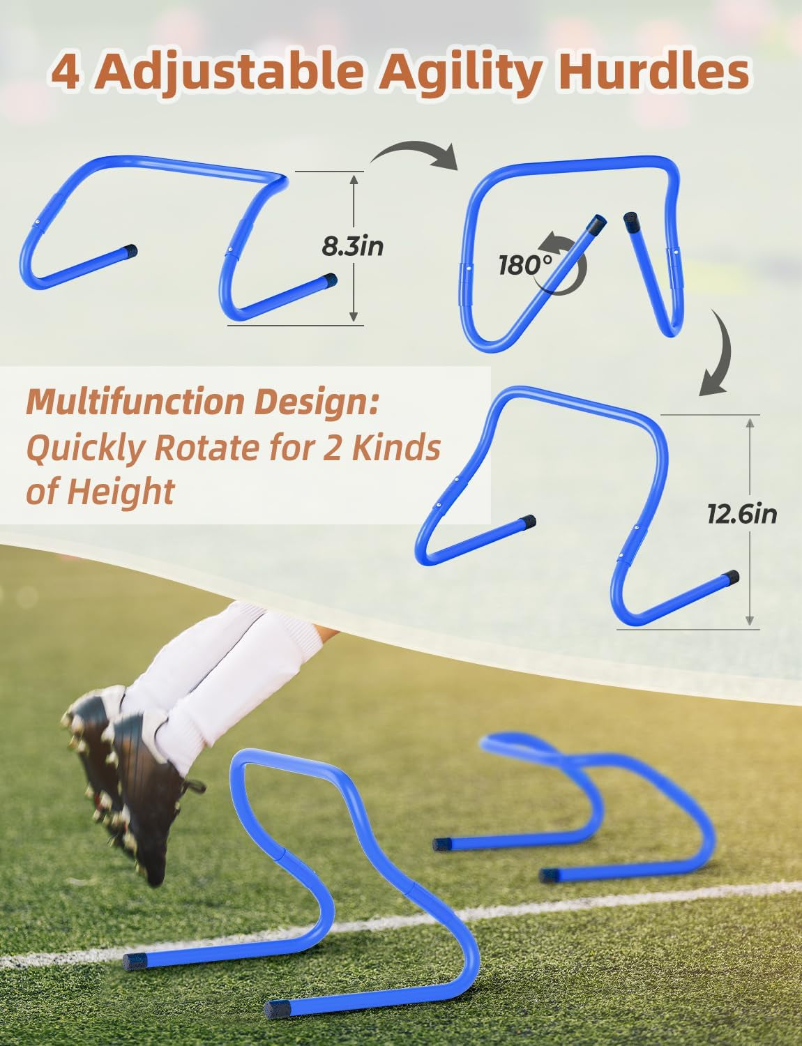 Agility Ladder,Football Training Equipment Set,4 Agility Hurdles, 20 Feet12 Rungs Speed Ladder,12 Disc Cones,Resistance Parachute, Jump Rope, 4 Resistance Bands