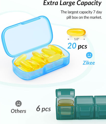 7 Packs Extra Large Pill Organizer, Portable Pill Box 7 Day for Pocket, Purse, Weekly Pill Case with Dual-Protection Design, Pill Container for Medication, Vitamin, Fish Oil, Supplement
