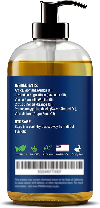Lymphatic Drainage Massage Oil 8 Fl Oz - Facial Lymphatic Massage - Relaxes Muscles & Reduces Puffiness - Arnica, Lavender, Vanilla & Orange -