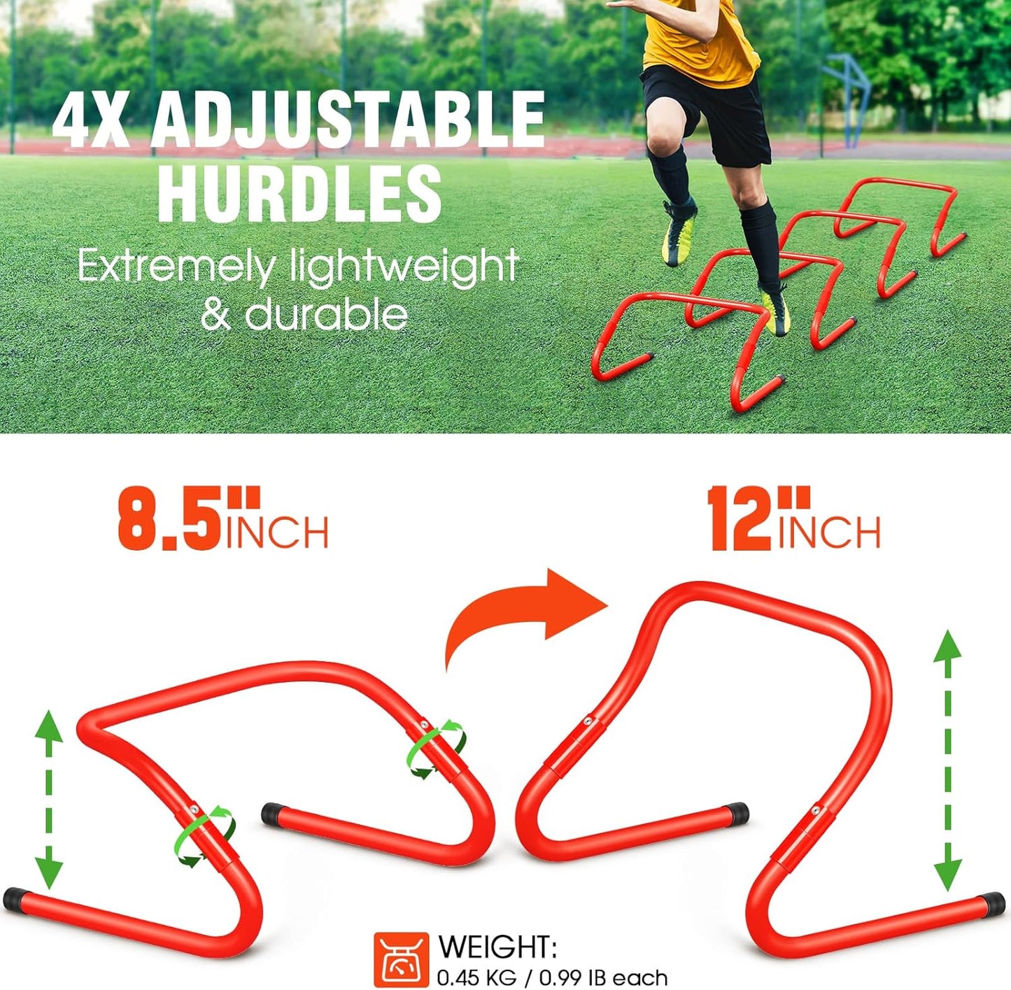 Agility Ladder Speed Training Equipment Set-20Ft Agility Ladder,12 Soccer Cones,4 Hurdles, Jump Rope, Running Parachute| Basketball Football Soccer Training Equipment for Kids Youth Adults
