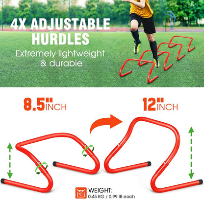 Agility Ladder Speed Training Equipment Set-20Ft Agility Ladder,12 Soccer Cones,4 Hurdles, Jump Rope, Running Parachute| Basketball Football Soccer Training Equipment for Kids Youth Adults