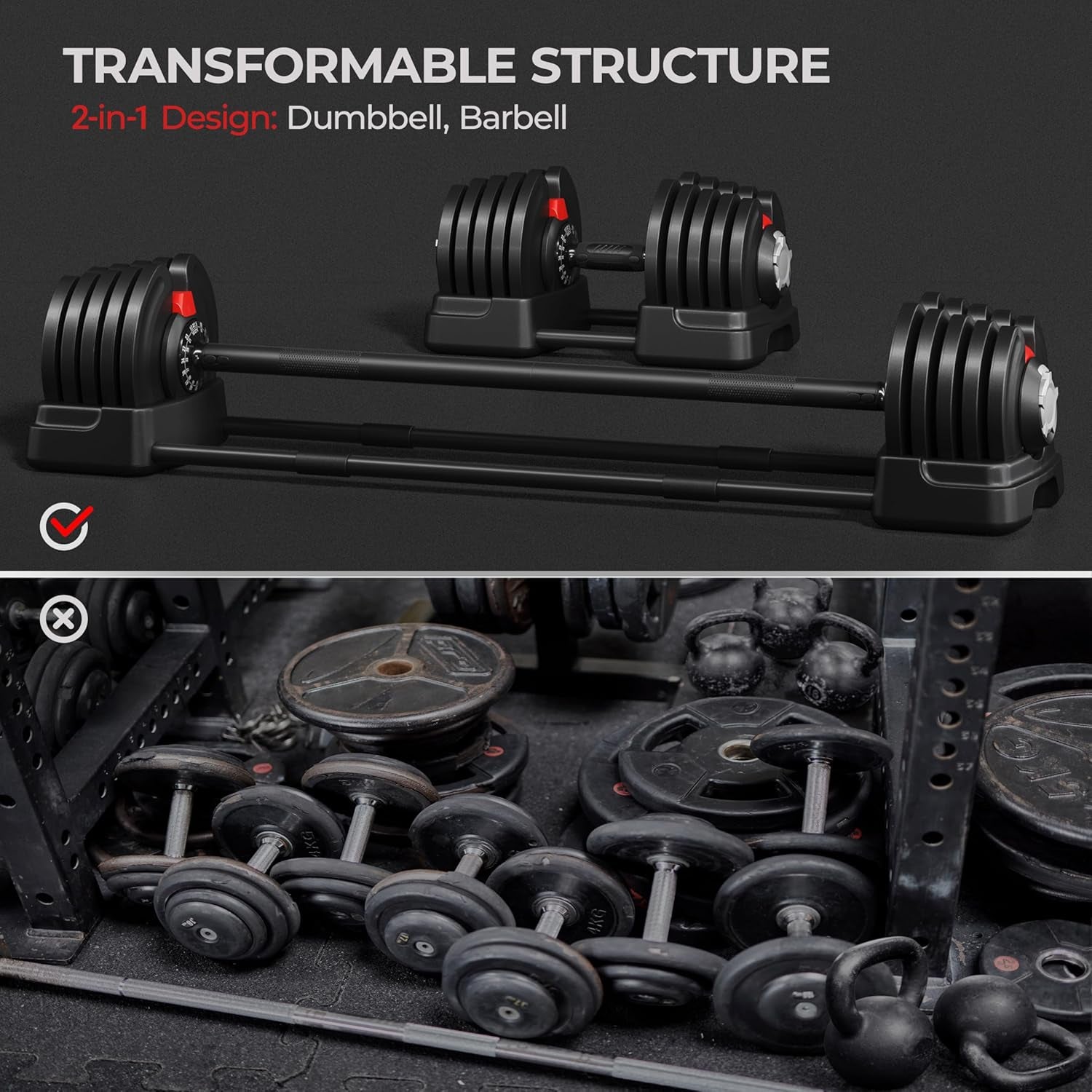 Adjustable Dumbbell Set Free Weight Dumbbells 40Lbs/52.5Lbs/90Lbs Fast Adjust Dumbbells Dumbbell Weight Set, with Tray for Men/Women Strength Training Equipment