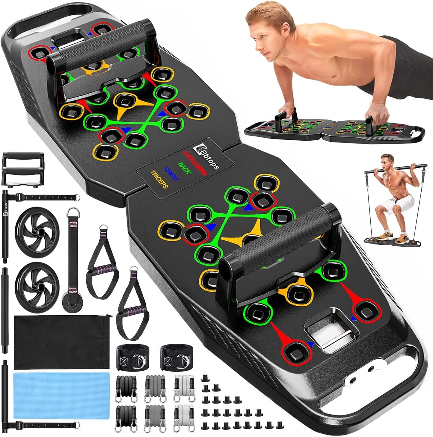 Push up Board, Pilates Bar & Fitness Accessories, 25 in 1 Foldable Push up Bar at Home Gym, Workout Exercise Professional Push up Strength Training Equipment for Man and Women